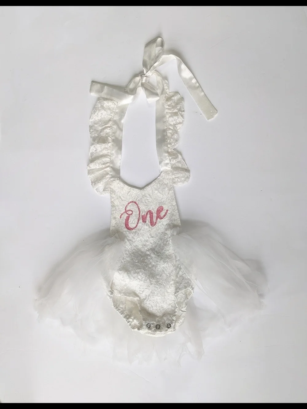 Baby Girl's 1st Birthday Ivory Lace Onesie with Ballerina Tutu